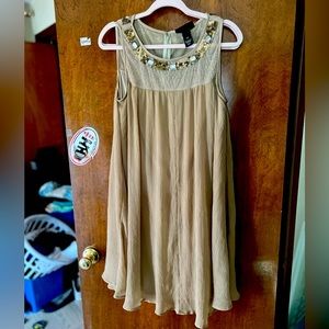 LANE BRYANT- Gold Beaded Neckline, Sleeveless A-line Dress - Sz 14/16